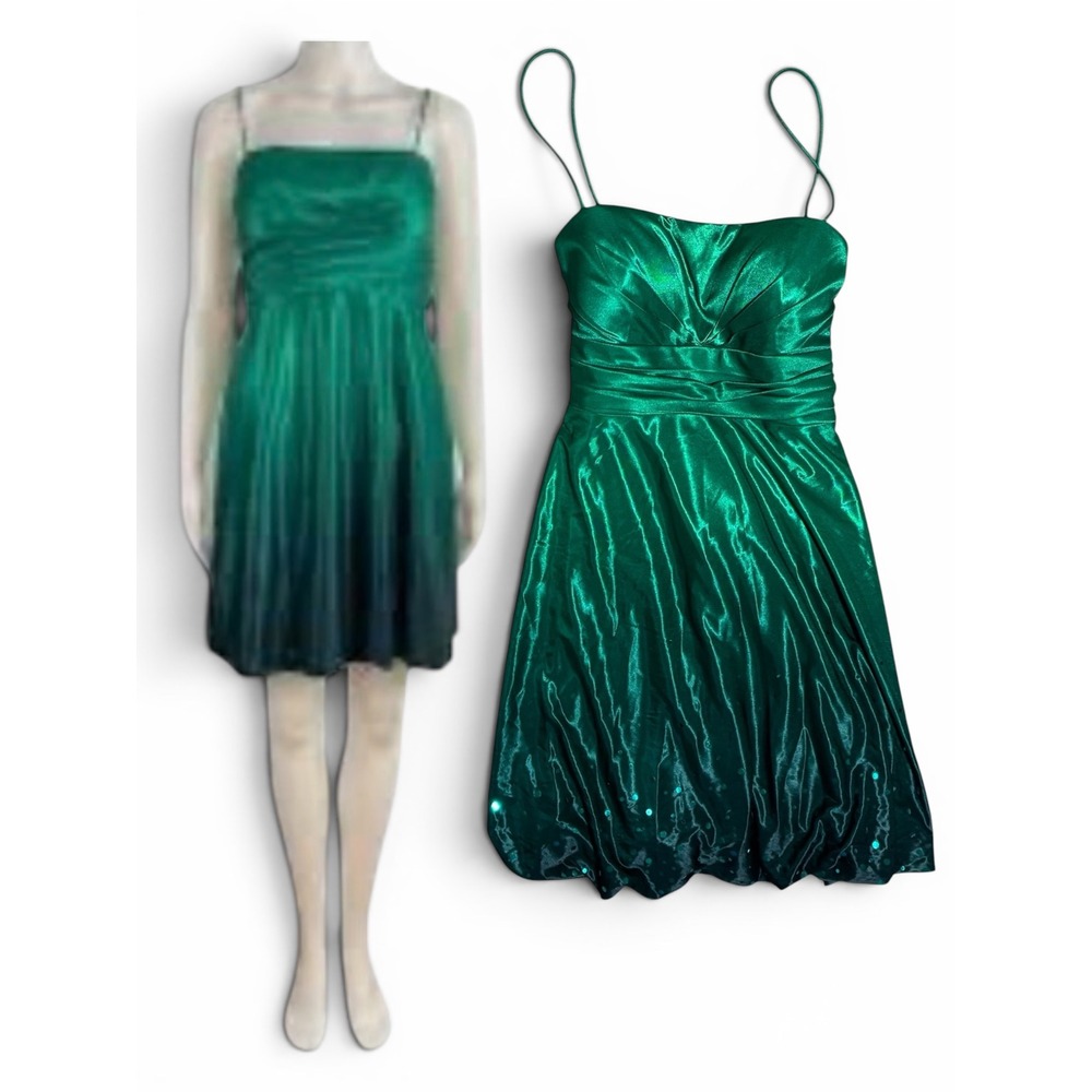 Jump Apparel NWT Emerald Green Ombre Sequin‎ Bubble Hem Party Dress Sz 9/10 Y2K